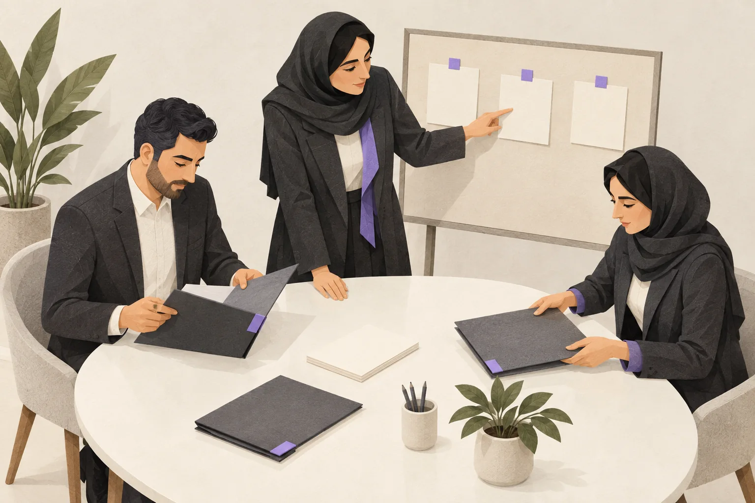 تصویرسازی مفهومی هماهنگی اعضای تیم پیرامون کار روزانه و مسئولیت مشخص